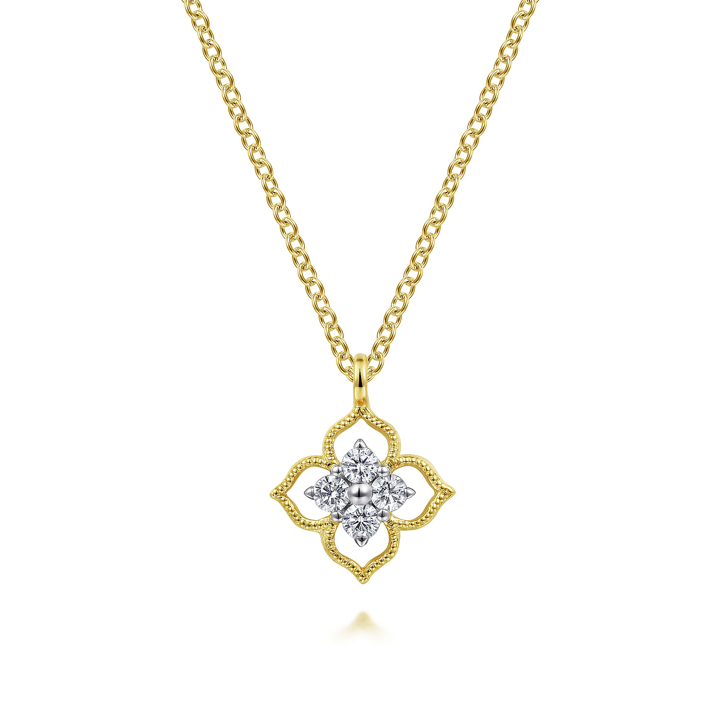 Gabriel - 14K Yellow Gold Floral Diamond  Pendant Necklace