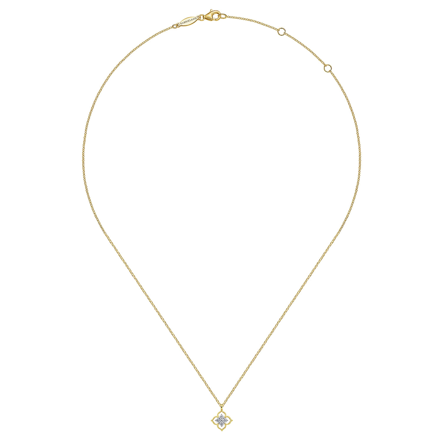 14K Yellow Gold Floral Diamond  Pendant Necklace