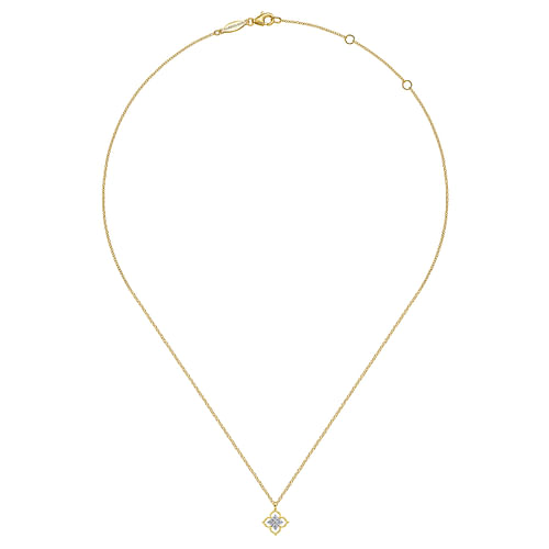 14K Yellow Gold Floral Diamond  Pendant Necklace