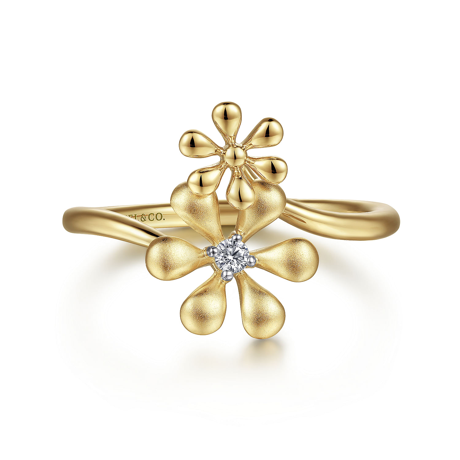 14K Yellow Gold Floral Diamond Bypass Ring