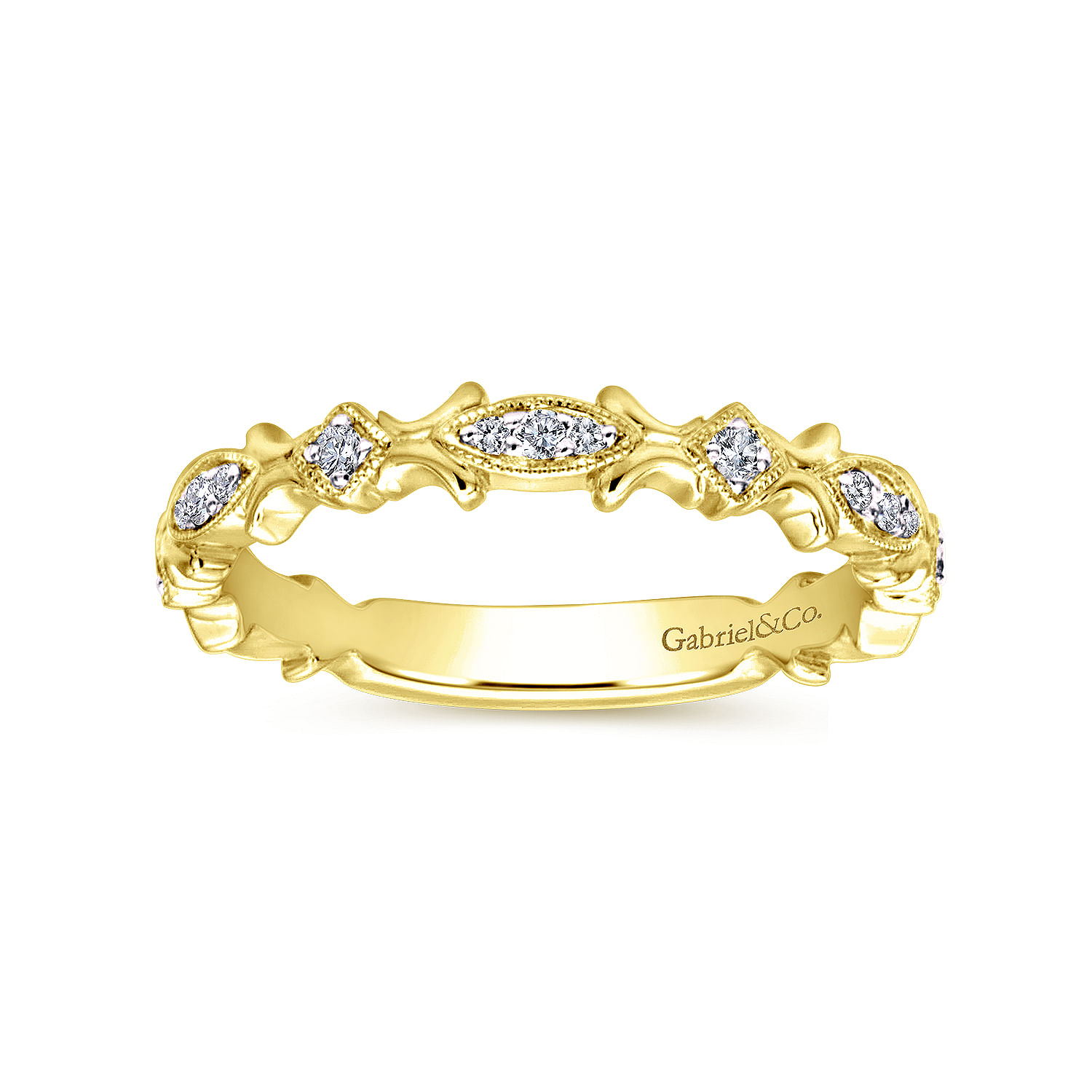 14K Yellow Gold Floral Diamond Stackable Ring