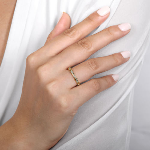 14K Yellow Gold Floral Diamond Stackable Ring
