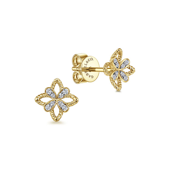 Gabriel - 14K Yellow Gold Floral Diamond Stud Earrings