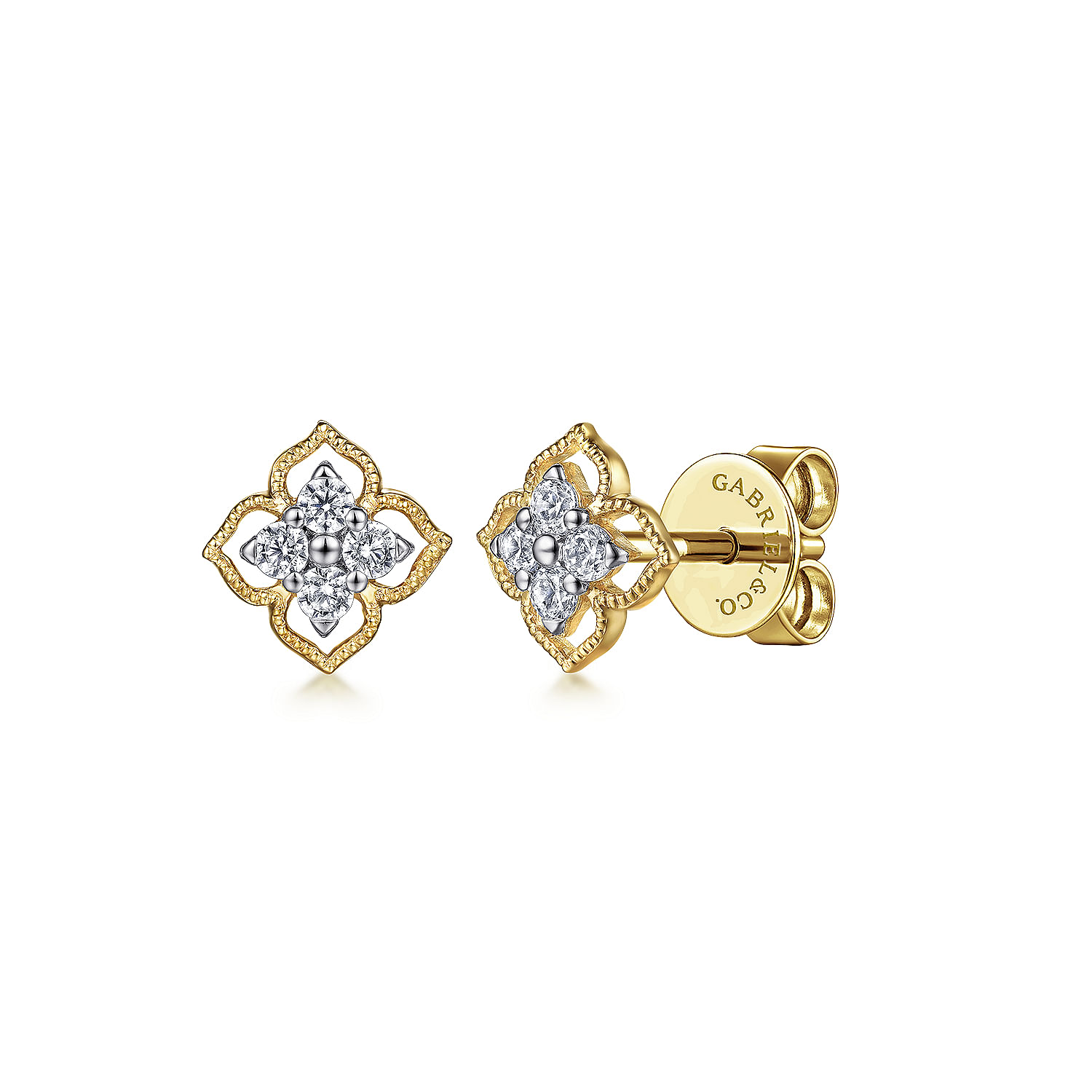 Gabriel - 14K Yellow Gold Floral Diamond Stud Earrings