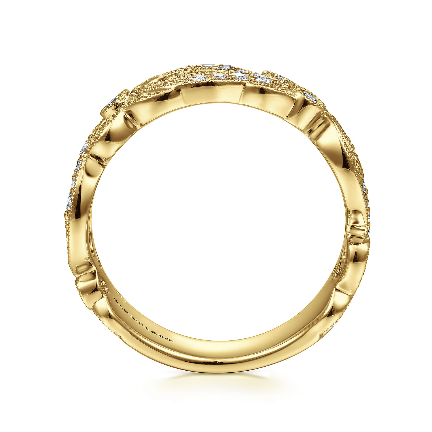 14K Yellow Gold Floral Inspired Diamond Stackable Ring