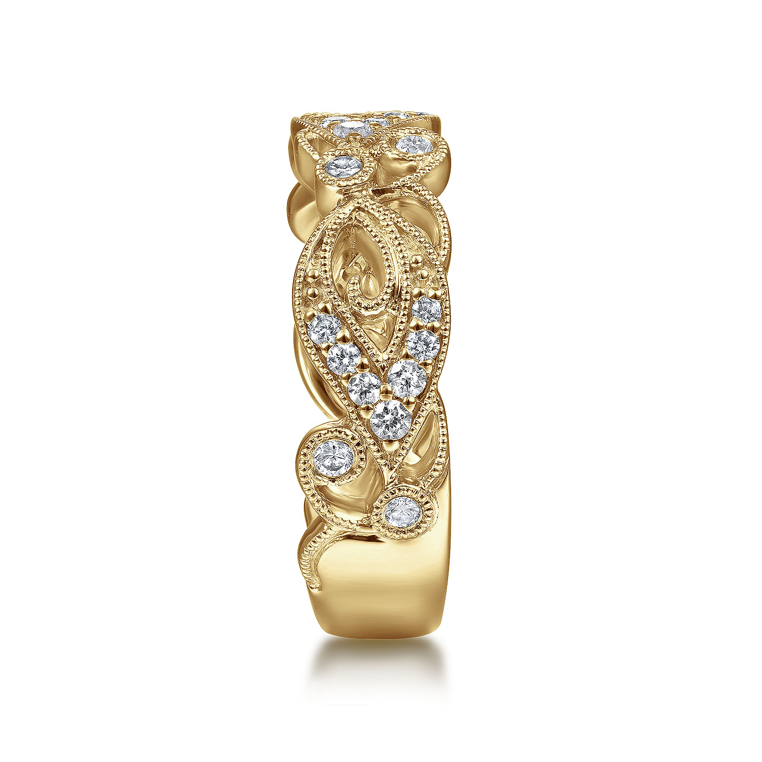 14K Yellow Gold Floral Inspired Diamond Stackable Ring