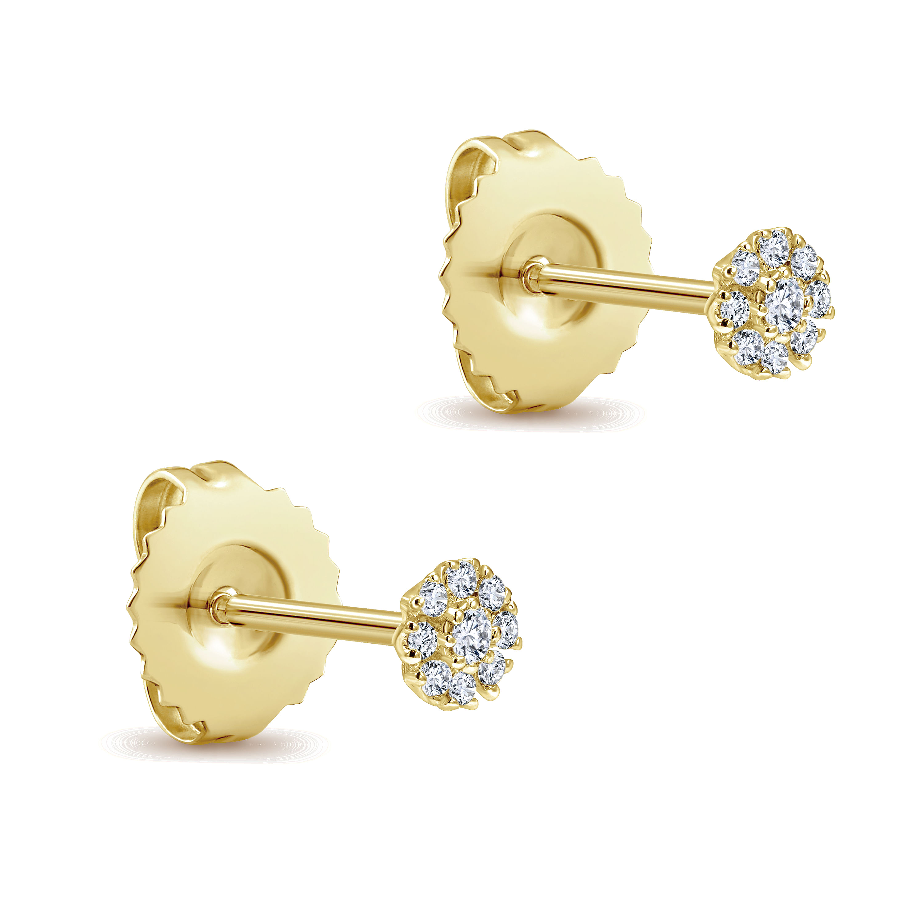 14K Yellow Gold Floral Inspired Diamond Stud Earrings