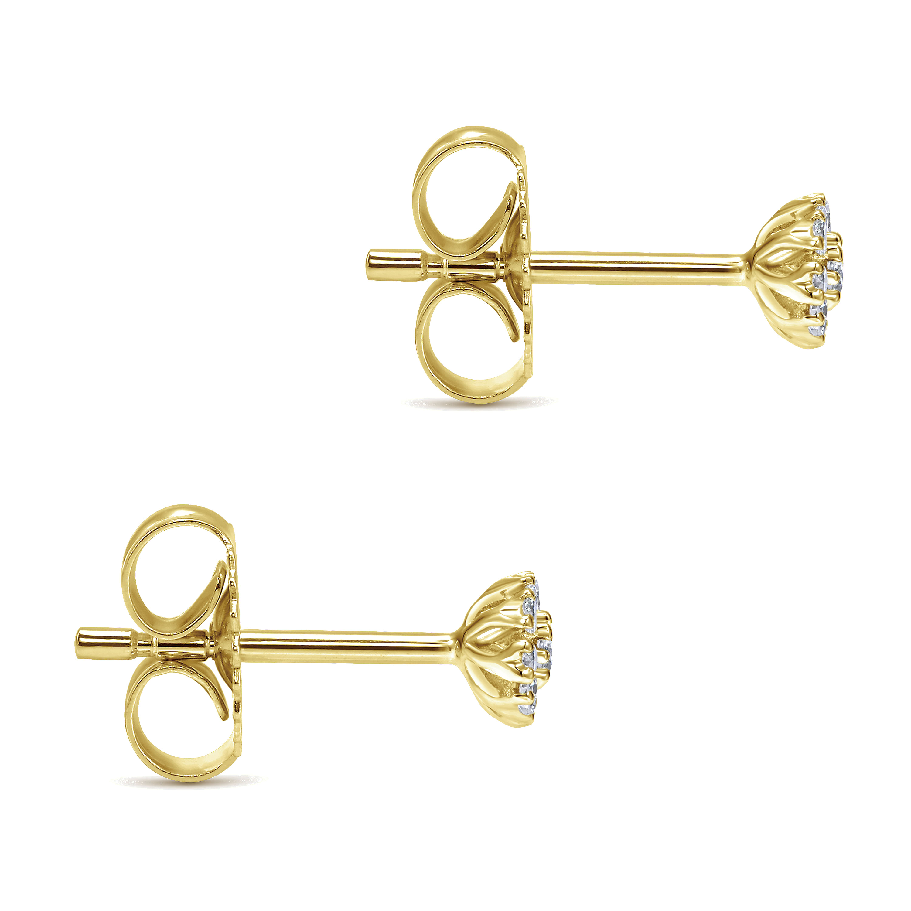 14K Yellow Gold Floral Inspired Diamond Stud Earrings