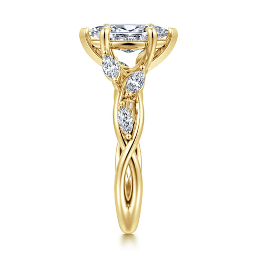 14K Yellow Gold Floral Marquise Diamond Engagement Ring