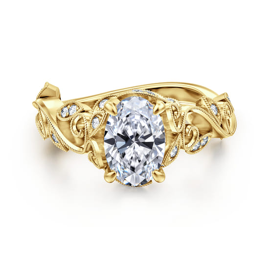 Gabriel - 14K Yellow Gold Floral Oval Diamond Engagement Ring