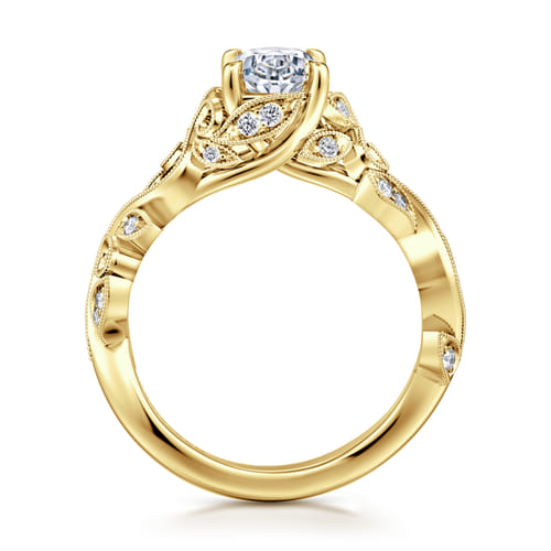14K Yellow Gold Floral Oval Diamond Engagement Ring