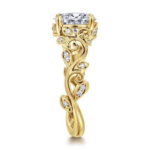 14K Yellow Gold Floral Oval Diamond Engagement Ring
