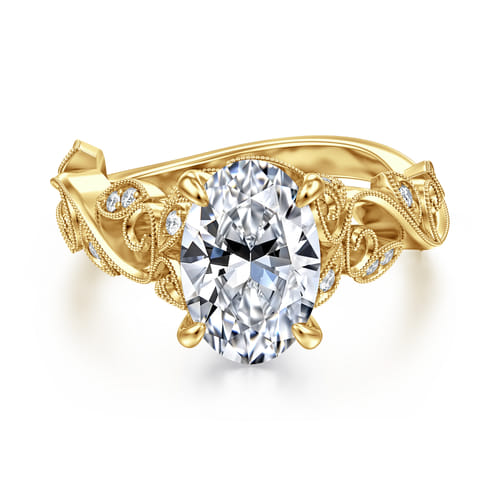 14K Yellow Gold Floral Oval Diamond Engagement Ring