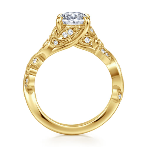 14K Yellow Gold Floral Oval Diamond Engagement Ring
