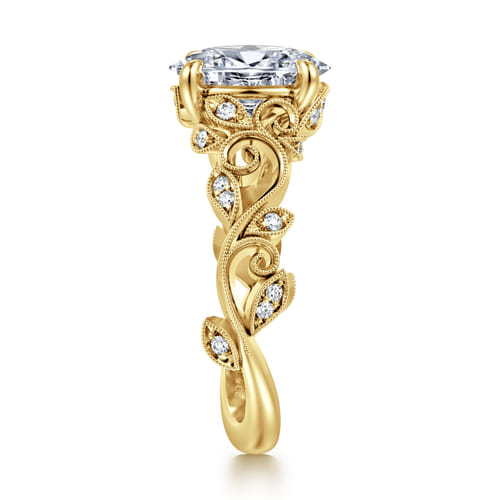 14K Yellow Gold Floral Oval Diamond Engagement Ring