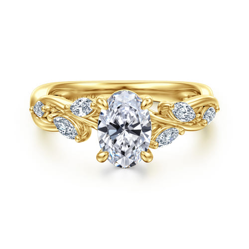 14K Yellow Gold Floral Oval Diamond Engagement Ring
