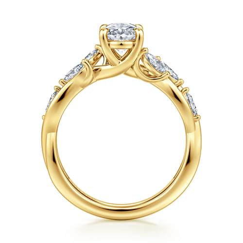 14K Yellow Gold Floral Oval Diamond Engagement Ring
