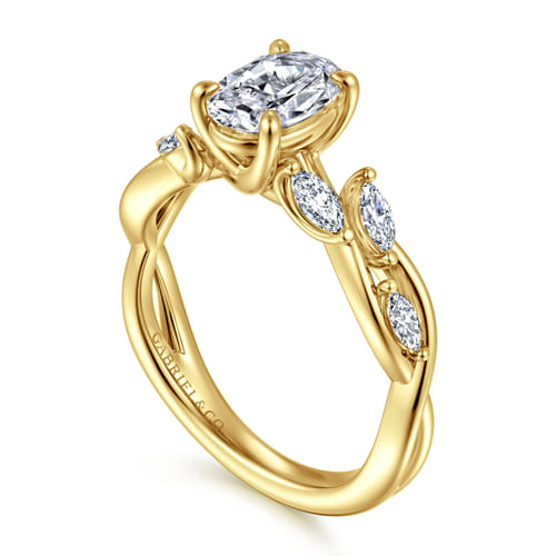 14K Yellow Gold Floral Oval Diamond Engagement Ring