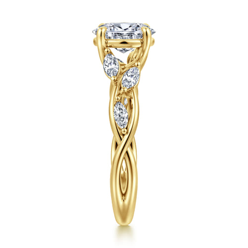 14K Yellow Gold Floral Oval Diamond Engagement Ring