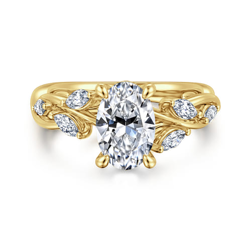 14K Yellow Gold Floral Oval Diamond Engagement Ring