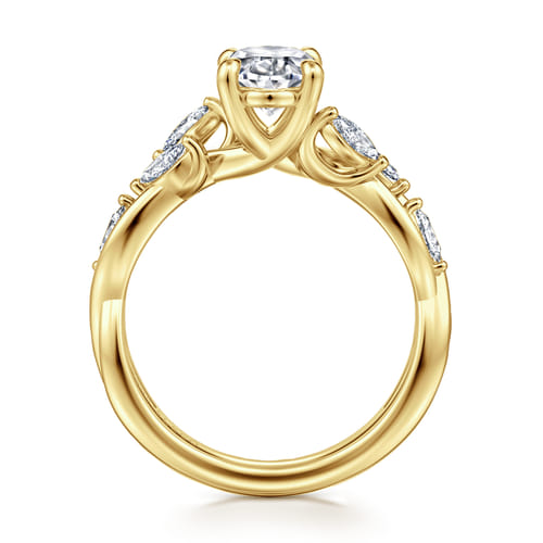 14K Yellow Gold Floral Oval Diamond Engagement Ring