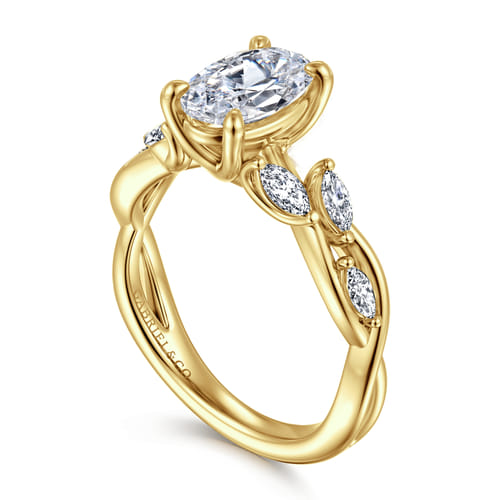 14K Yellow Gold Floral Oval Diamond Engagement Ring
