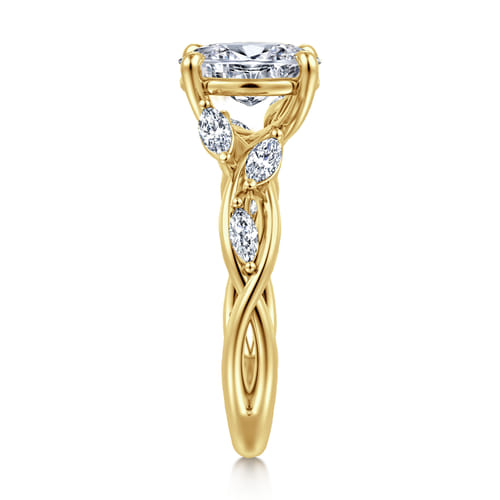 14K Yellow Gold Floral Oval Diamond Engagement Ring