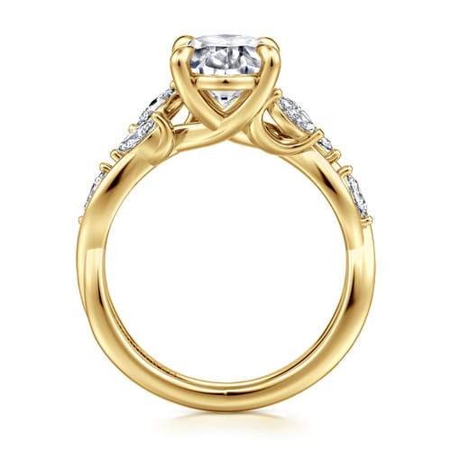 14K Yellow Gold Floral Oval Diamond Engagement Ring