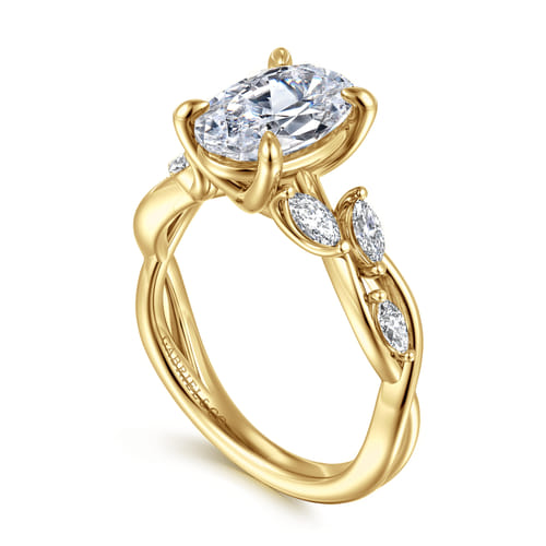 14K Yellow Gold Floral Oval Diamond Engagement Ring