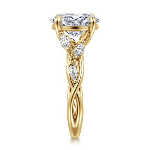 14K Yellow Gold Floral Oval Diamond Engagement Ring