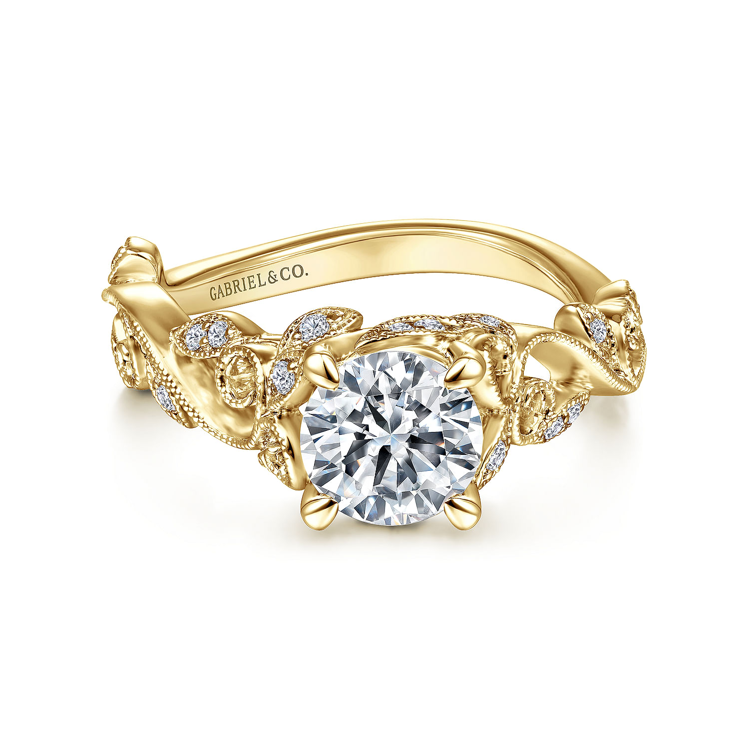 Gabriel - 14K Yellow Gold Floral Round Diamond Engagement Ring