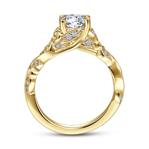 14K Yellow Gold Floral Round Diamond Engagement Ring