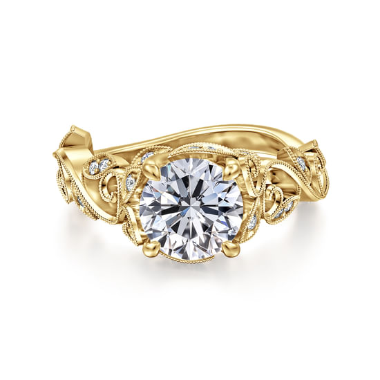 Gabriel - 14K Yellow Gold Floral Round Diamond Engagement Ring