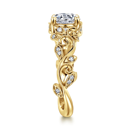 14K Yellow Gold Floral Round Diamond Engagement Ring