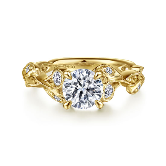 Gabriel - 14K Yellow Gold Floral Round Diamond Engagement Ring
