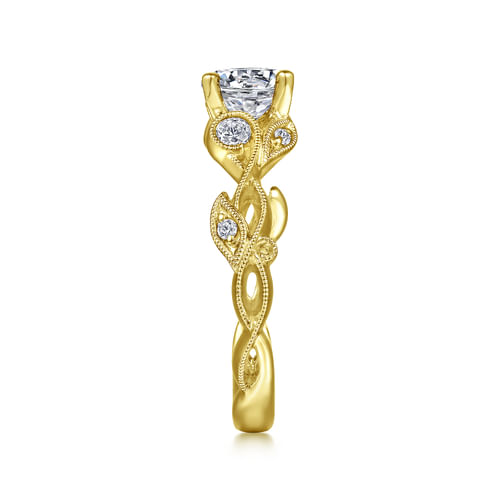 14K Yellow Gold Floral Round Diamond Engagement Ring