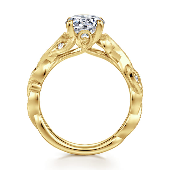 14K Yellow Gold Floral Round Diamond Engagement Ring angle 2