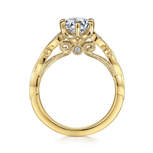 14K Yellow Gold Floral Round Diamond Engagement Ring