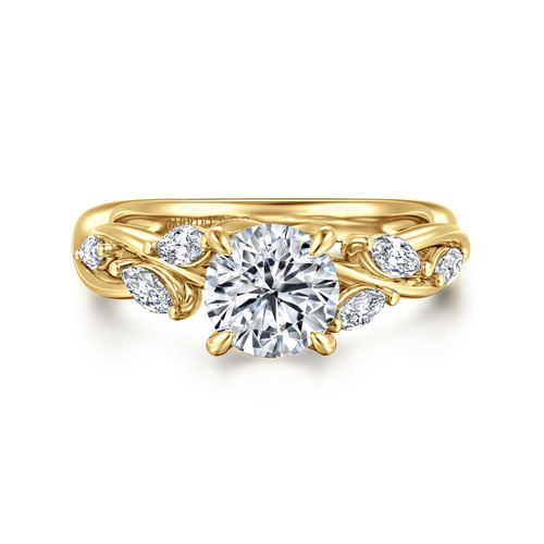 14K Yellow Gold Floral Round Diamond Engagement Ring