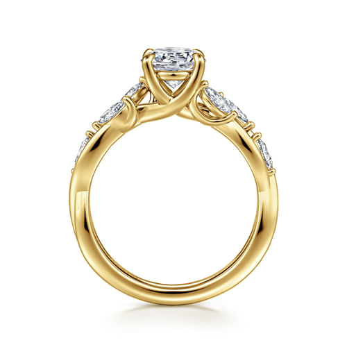 14K Yellow Gold Floral Round Diamond Engagement Ring