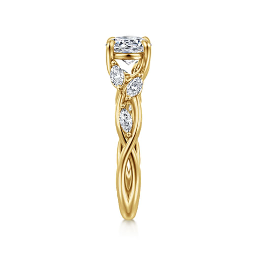 14K Yellow Gold Floral Round Diamond Engagement Ring