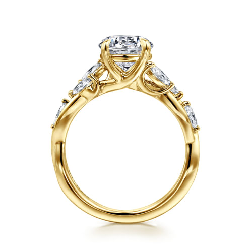 14K Yellow Gold Floral Round Diamond Engagement Ring