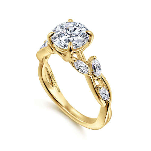14K Yellow Gold Floral Round Diamond Engagement Ring