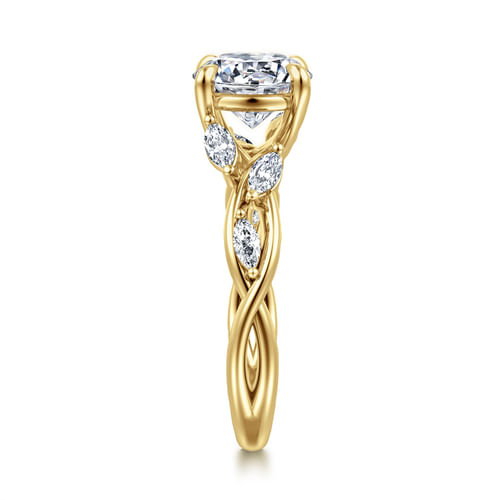 14K Yellow Gold Floral Round Diamond Engagement Ring