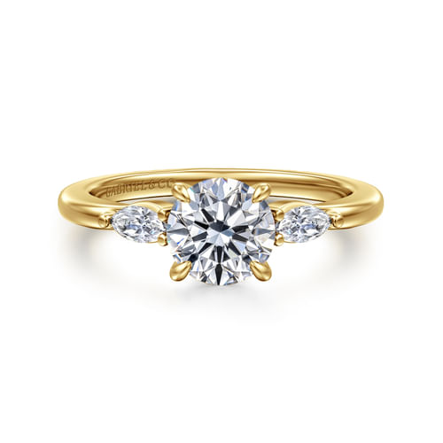14K Yellow Gold Floral Round Diamond Engagement Ring