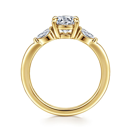 14K Yellow Gold Floral Round Diamond Engagement Ring
