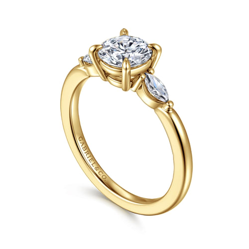 14K Yellow Gold Floral Round Diamond Engagement Ring