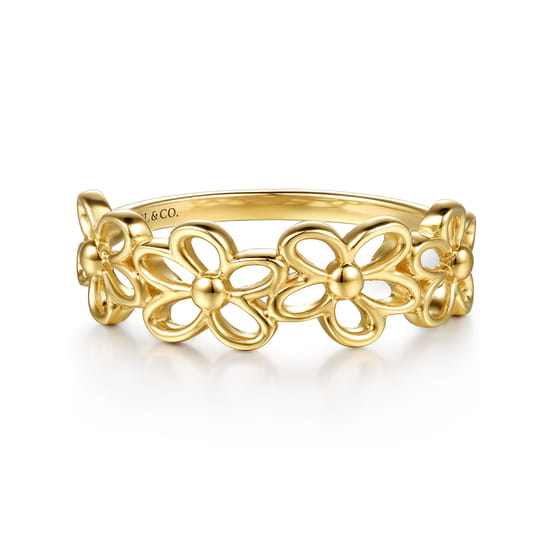 14K Yellow Gold Floral Stackable Ring