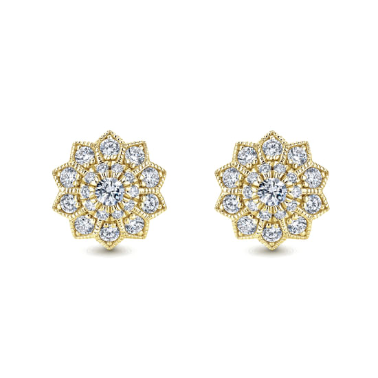 Gabriel - 14K Yellow Gold Flower Diamond Stud Earrings