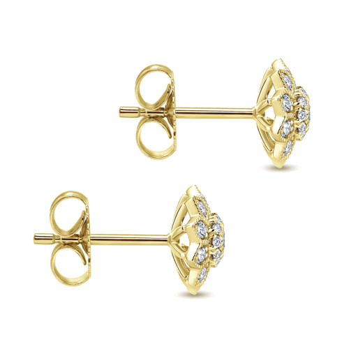 14K Yellow Gold Flower Diamond Stud Earrings